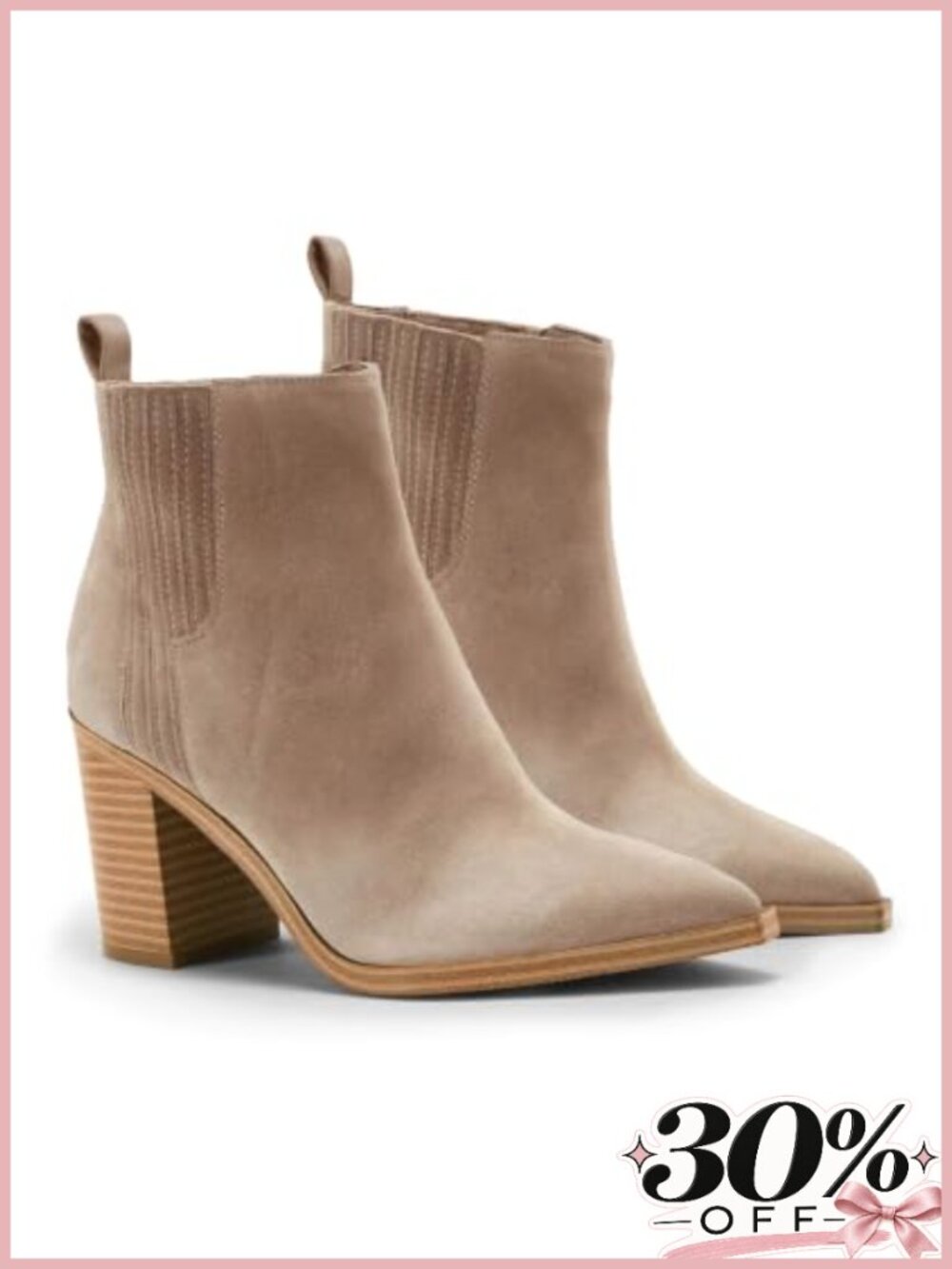 Faux Suede Ankle Booties Pointed Toe Chunky Heel Slip-On Dress Boots